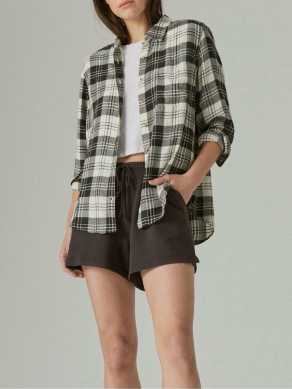 Lucky Brand Cloud Plaid Lightweight Boyfriend Flannel with Chest Pocket. XL